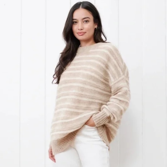 NWOT Jenni Kayne Cocoon Crewneck Sweater Sand Stipe Tan Oversized XXS-Small! - Picture 4 of 13